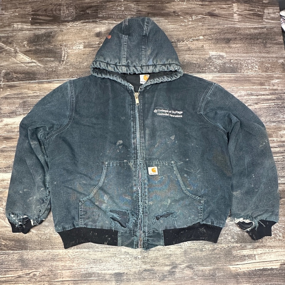 Vintage Carhartt J140 Made in USA Black Faded Distressed Work Jacket XL